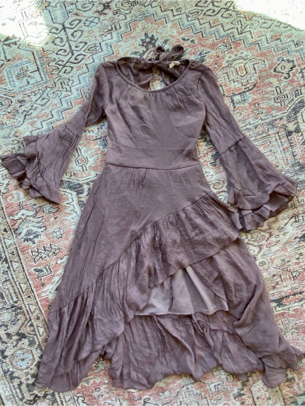 Joyfolie mauve ruffle long sleeve dress - kids 8
